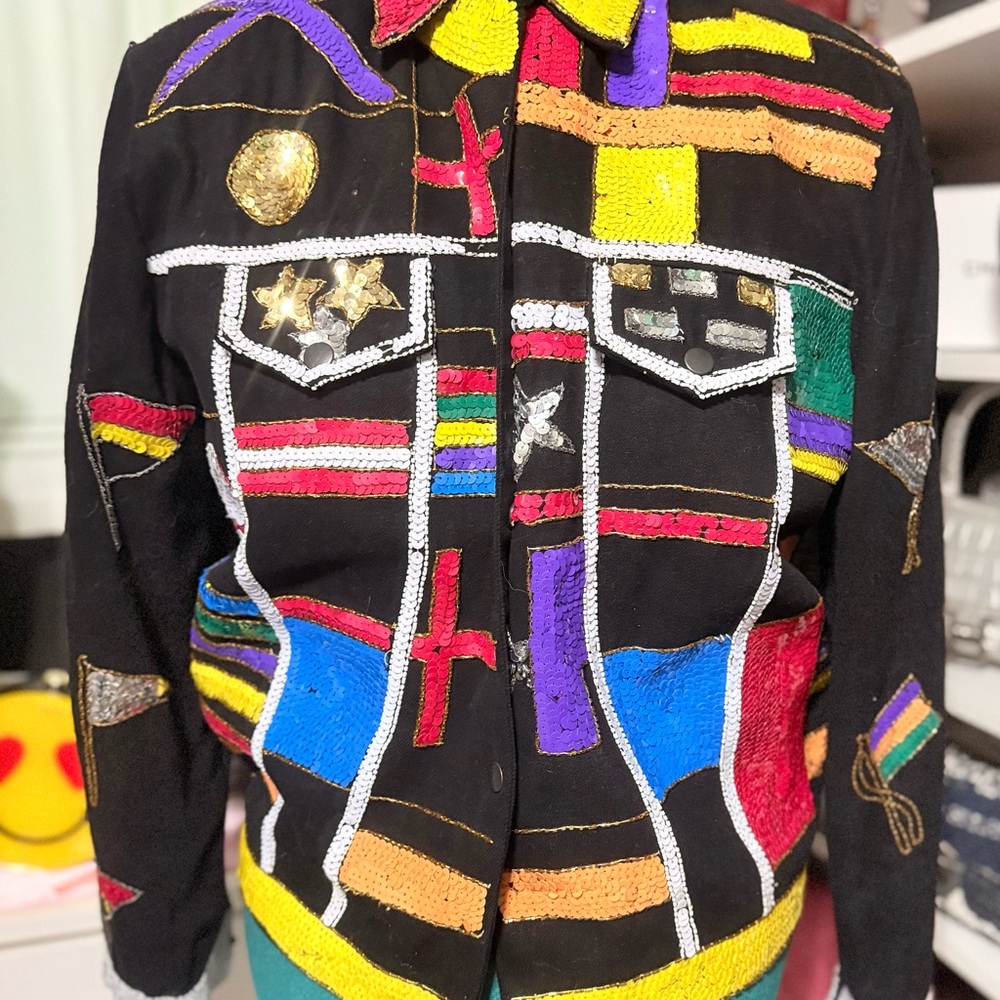Black and Red Geometric Blazer with Retro Flair